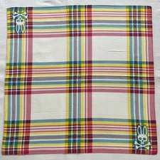 VTG Handkerchief Cotton Tartan Plaid Green Red Psycho Bunny Pocket Square 19" P