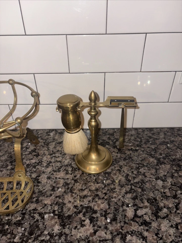 Antique Brass Soap Caddy, And Brass Shaving Set. - Image 4 of 4