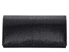 Black Beaded Mesh Clutch Bag with Chain Evening Handbag