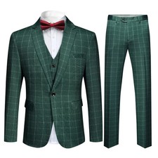 Cloudstyle Mens 3-Piece Plaid Suit Set Modern Fit Jacket Tux Blazer Vest