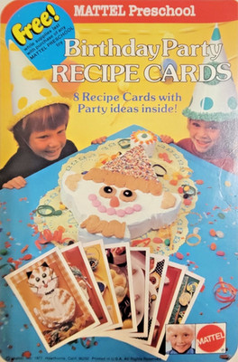 Vtg 1977 MATTEL Preschool BIRTHDAY PARTY Recipe Cards - 8 Cards w/Party Ideas