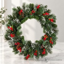 National Tree Company 24in Pre-Lit Wintry Pine Flocked Christmas Wreath