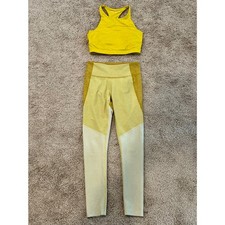 Outdoor Voices SET Leggings Sports Bra Crop Yellow Colorblock Size Small EUC
