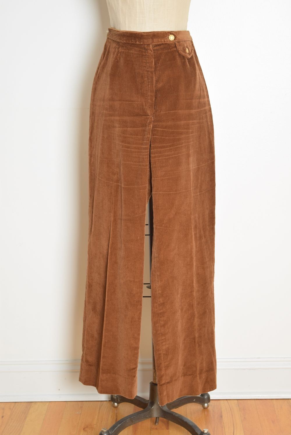vintage 70s corduroy pants brown high rise waist hippie boho trousers M