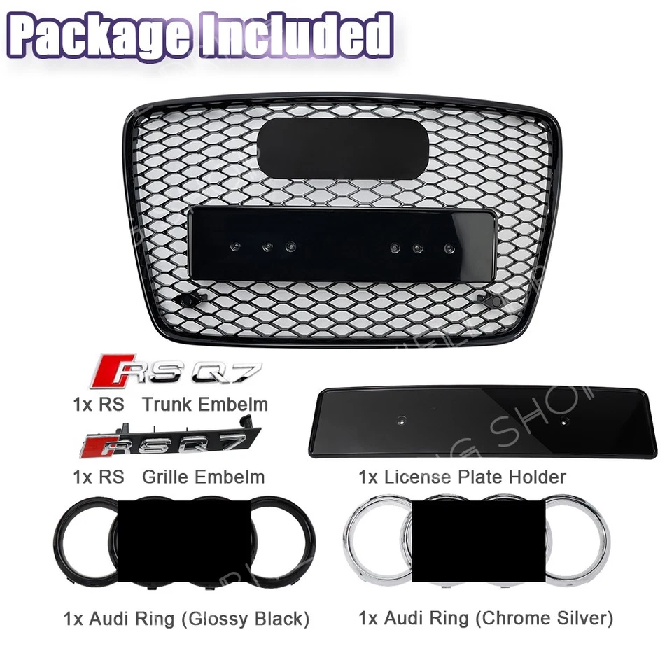 Honeycomb Sport Mesh RSQ7 Style Grille Grill Gloss Black For 2007-15 Audi Q7 4L - Image 3 of 4