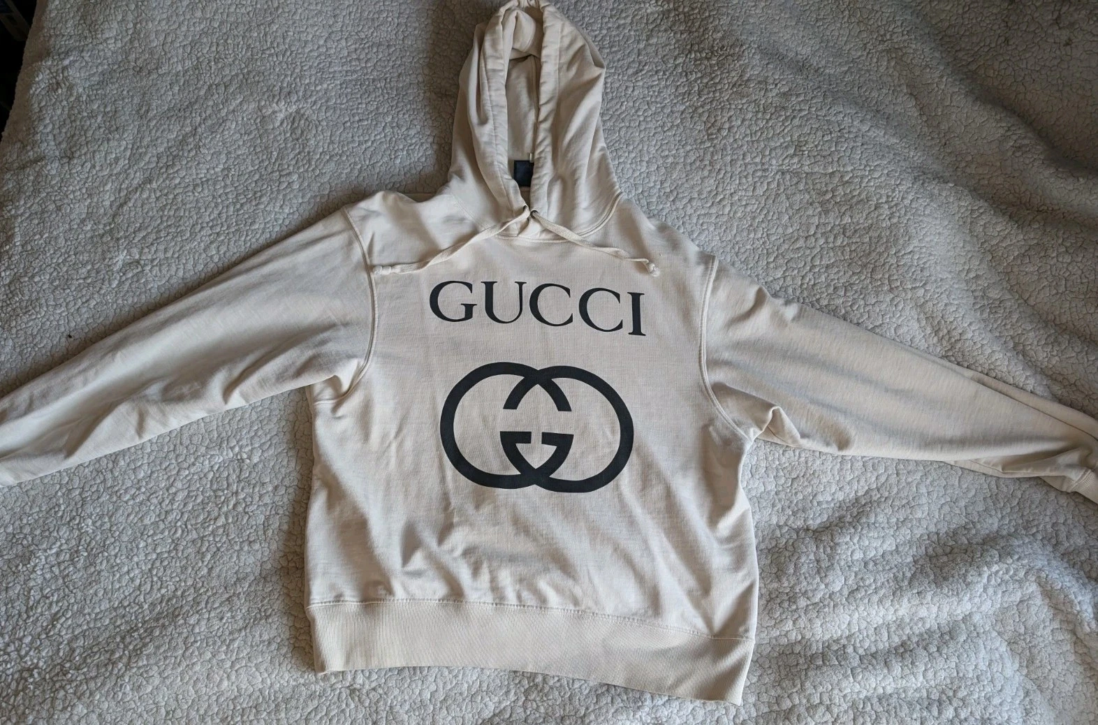 Felpa con cappuccio Gucci bianca ad incastro G con coulisse uomo taglia L