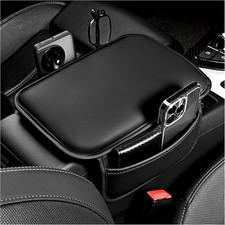 Center Console Cover with Storage Bag, Leather Comfort Armrest Cover for Black