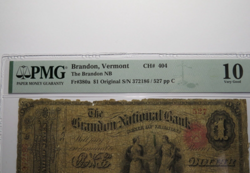 $1 1865 Brandon Vermont National Currency Bank Note Bill 404 Original Series Ace - Picture 2 of 3
