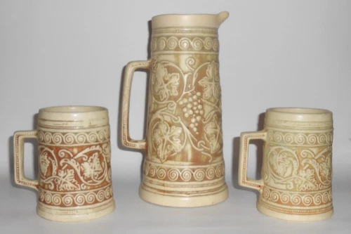 Weller Pottery Ivory Grape Tankard & Pair Mugs!