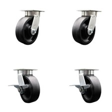 6 Inch Kingpinless Glass Filled Nylon Wheel Caster Set 2 Swivel Locks 2 Brakes