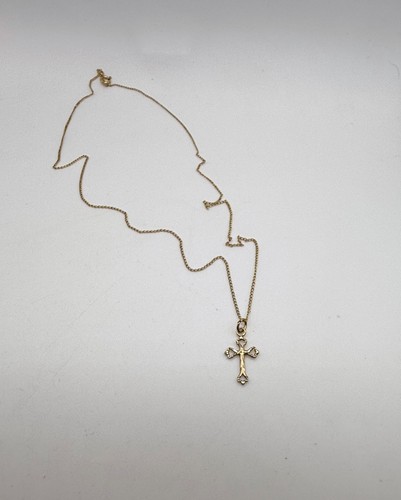 Vintage Gold gefüllt geätzt kleine zierliche Kreuz Anhänger Halskette - Bild 10 von 10