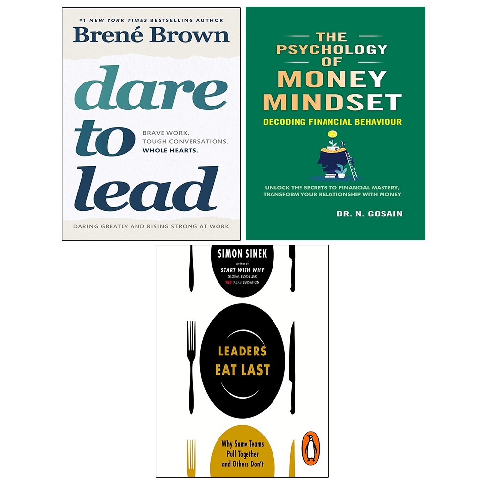 Psychology of Money Mindset, Leaders Eat Last Simon Sinek, Dare to Lead 3 Books