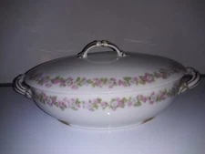 Vintage Charles Reizenstein Oval Vegetable Bowl W/Lid Floral Design as Shown