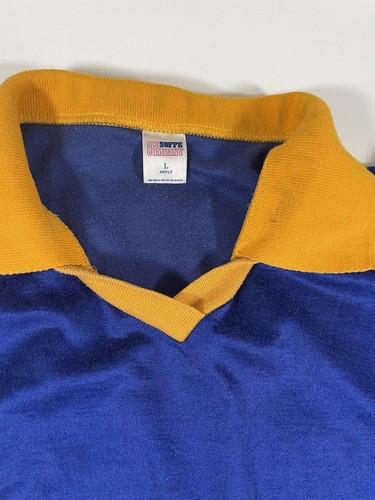 Maglia calcio vintage anni 80 L adatta M color block spell out futbol blu oro usata - Foto 6 di 13