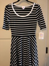 Lularoe Black White Stripes Nicole Dress 👗Nwt 🦄 Fit Flare 2XL 22/24 20/22 XXL