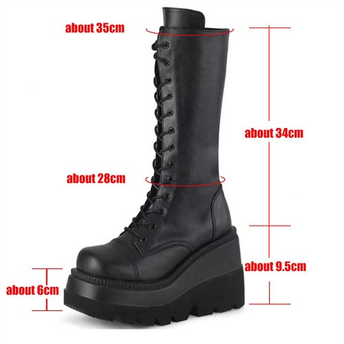 Mid Calf Boots Ladies Gothic Punk Lace Up Chunky High Heel Platform Shoes - Picture 4 of 14