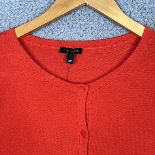 Talbots Cardigan Sweater Womens Sz Large L Red 3/4 Sleeves Button Front Career - Picture 2 of 12