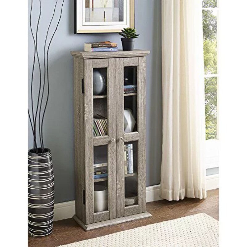 Media Tower Storage Cabinet Adjustable Shelving Durable CD DVD Living Room Home