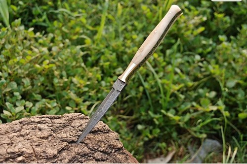 Handmade Damascus Steel Double-edged Hunting Throwing Dagger Knife Camel Bone - Picture 2 of 3