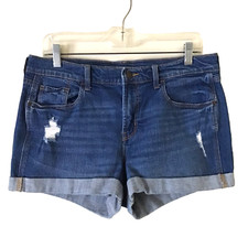 Old Navy Womens Denim Shorts Size 8 Boyfriend Cuffed Blue Med Wash Distressed