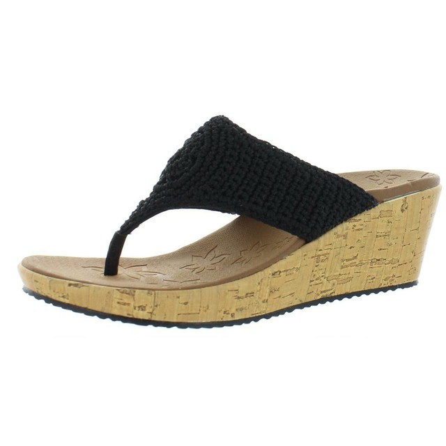 Skechers Womens Beverlee-Fancy Work Black Wedge Sandals 8 Medium (B,M) BHFO 6940 for sale online