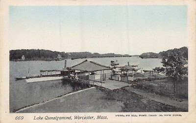 Worcester Ma~Lake Quinsigamond-Streamer Am Dock~1900er Postkarte Mit Glitzer