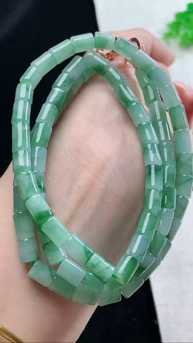 Untreated Natural Icy Green Jadeite Jade Lucky Beads Necklace Bracelet Bangle《A》