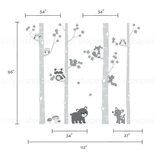 Birch Trees with Cute Forest Animals Wall Decal - Bild 7 von 20
