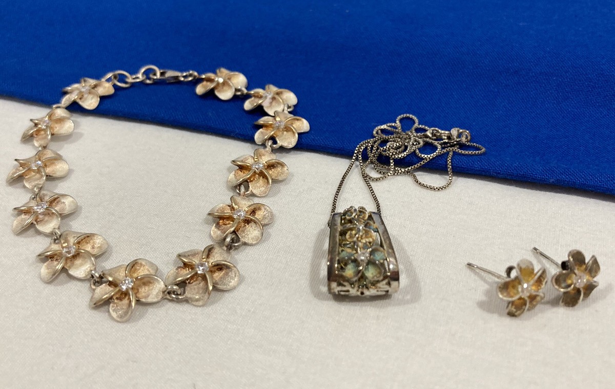 K 925 SIGNED Sterling Silver CZ FLOWER 16
