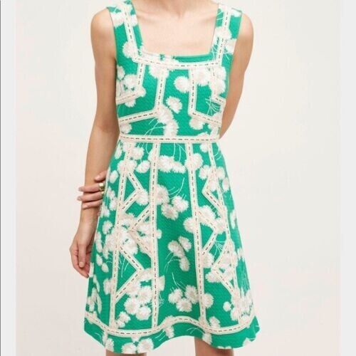 Maeve Anthropologie Emma Green Fit And Flare Dress Size 4 EUC - Picture 1 of 15