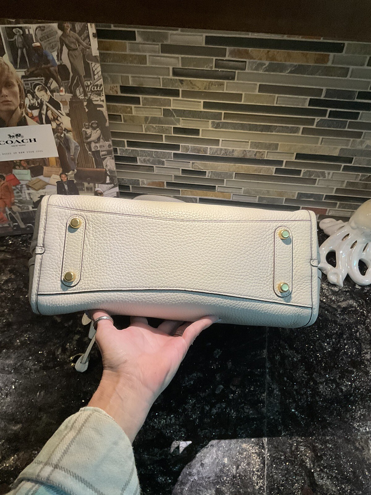 Coach Lori Suede Pebbled Leather Shoulder Bag Chalk Ivory C5265 image 6