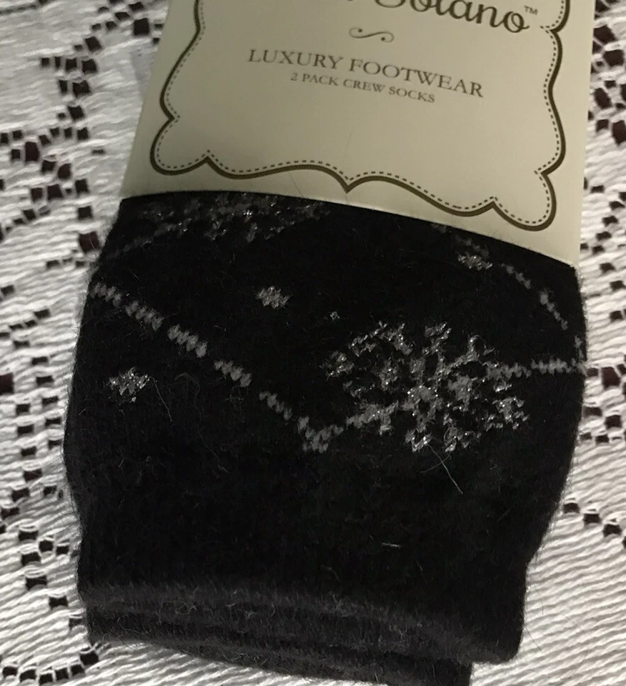 Women’s Elena Solano Luxury Crew Socks Angora Blend - 2 Pairs Black/Gray New - Image 2 of 4