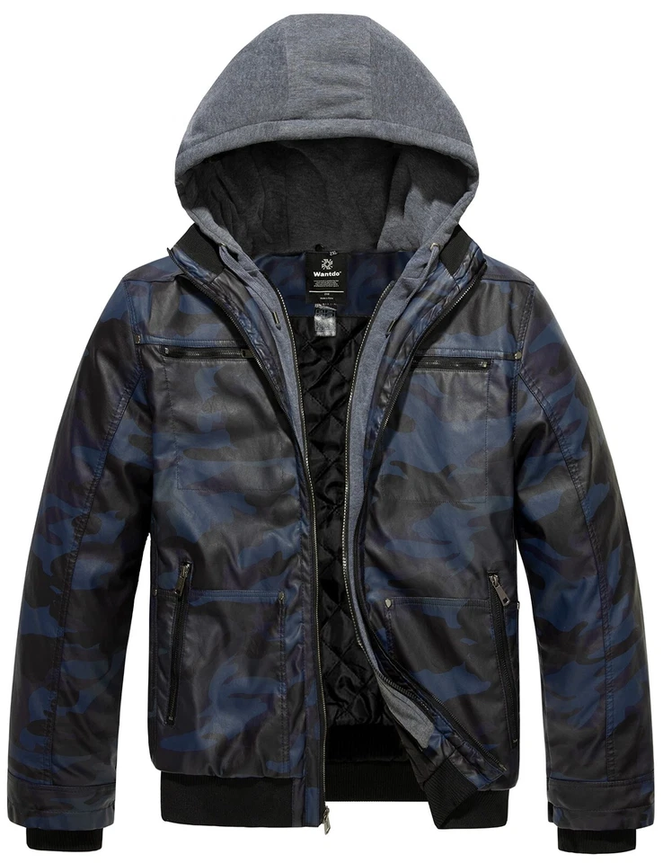 Wantdo Men's Big and Tall PU Faux Leather Jacket Zip Up Motorcycle Bomer Jacket - Image 3 of 4