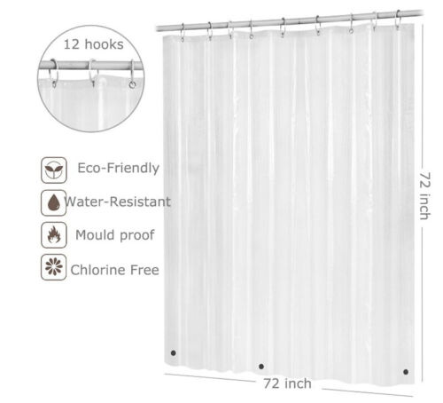 72 inch Water Repellant Bathroom Shower Curtain 12 Hooks with Grommets - Picture 3 of 5