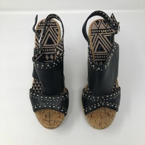 Jessica-Simpson-Size-9-Black-Platform-Wedge-Cork-Heel-Sandal-with-Ankle-strap