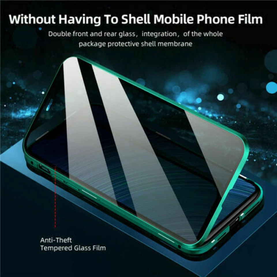 For iPhone 15 14 13 12 11 X 8 7 SE Magnetic Anti Peep Private Double Glass Case - Image 3 of 4