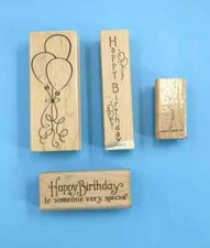 Happy Birthday Rubber Stamp Set- Lot of 4 - Balloons, Sentiments, Celebration