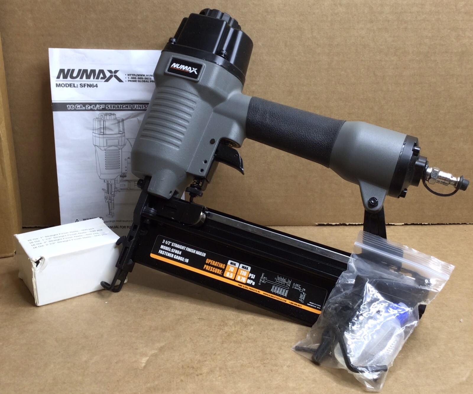 NuMax SFN64WN 16 Ga 2-1/2" Pneumatic Straight Finish Nailer 