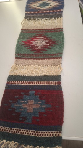 Native Oaxacan Table Runner Wool Hand Woven Multicolor 30 x 8" - Picture 2 of 7