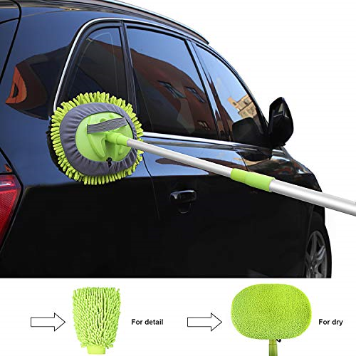 Car Wash Brush with Handle kit 2in1 Chenille Microfiber Wash Mop