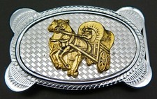 Covered Wagon Horses Western Cowboy Style Lightweight Japan Vintage Belt Buckle