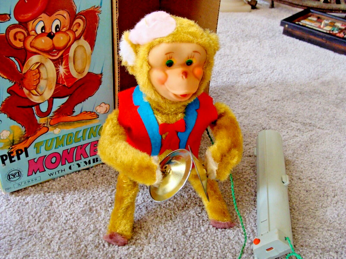 Rare Vintage Battery Operated Toy Pepi Tumbling Monkey w Box Japan