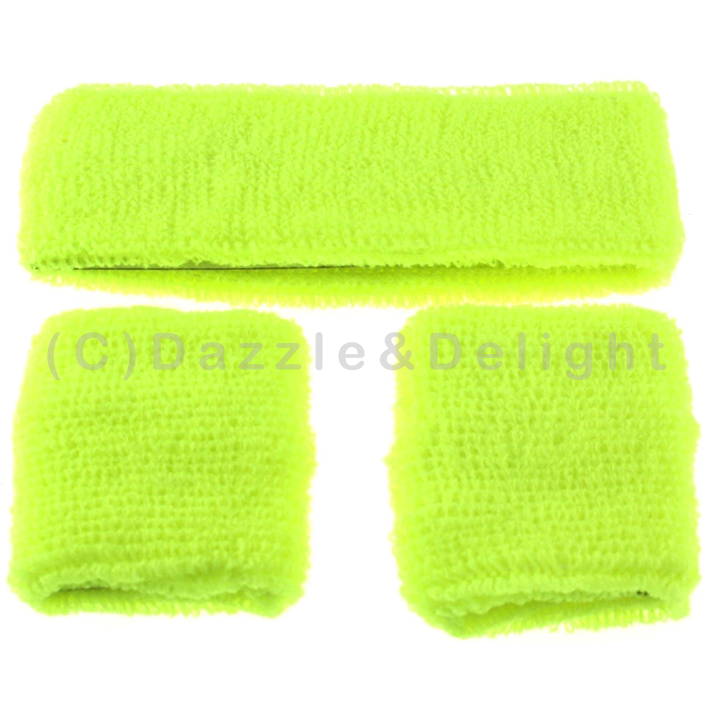 NEON SWEATBAND HEADBAND SET ARM BAND WRIST BAND HEAD BAND NEON 80'S