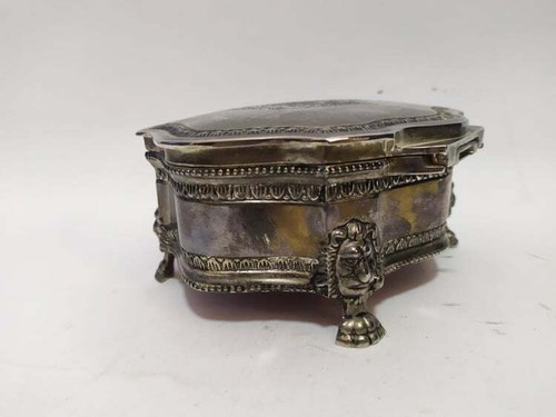 Antico portagioie portagioie placcato argento inciso Pense Honi Dieu Et Mondroit - Foto 6 di 10