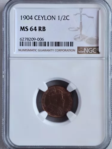 Ceylon 1/2 Cent 1904 NGC MS 64 RB