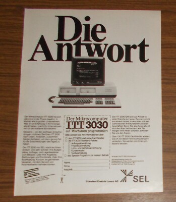 Seltene Werbung SEL ITT 3030 Mikrocomputer - Die Antwort 1984