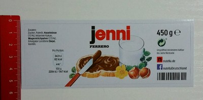 Aufkleber/Sticker: Nutellaglas - Nutella Ferrero -  Jenni - 450g (220316144)