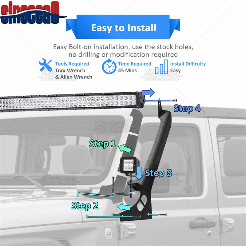 Barra de luz LED de 52"" cápsula de luz estroboscópica de 4" + soporte para Jeep Wrangler JL Gladiator JT Foto 2 de 4