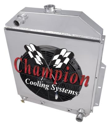 Atom Champion 4 Row Radiator Chevy Conv,16'' Fan,Shroud for 1942-1952 Ford Truck