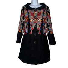 Marc Jacobs Women's Wide Neck Black Boiled Wool Fit & Flare Embroidered Coat-6/8